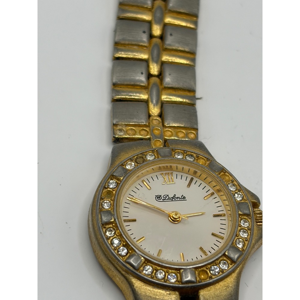 Dufonte Womens Gold Tone Silver Tone Crystal Bezel Watch Japan Movt - Picture 1 of 7